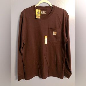 Carhartt Burgundy Cotton Long Sleeve Work Shirt T-shirt Size Small Loose Fit
